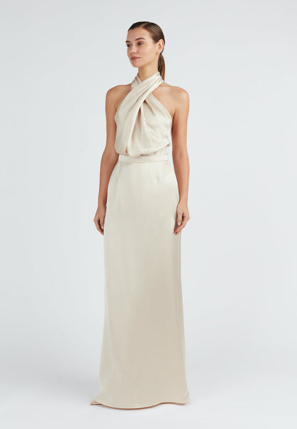 ALIUR champagne X Neckline Evening Dress