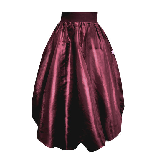 Enoki Puffball Skirt In Burgundy Taffeta