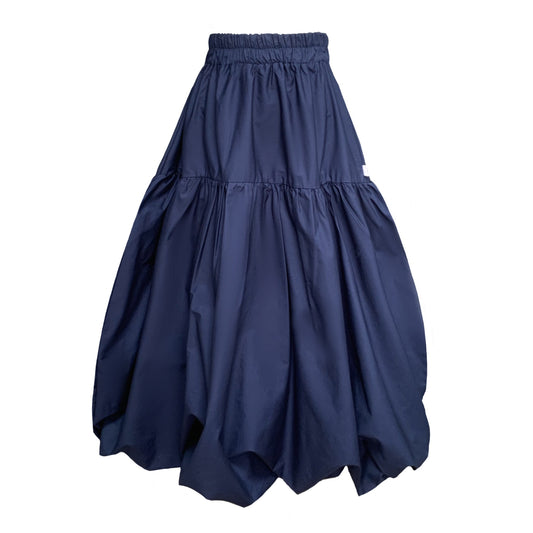 Mylar Puffball Midi Skirt In Navy