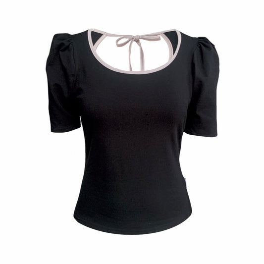 Belle Top With Scoop Neck In Black And Silver