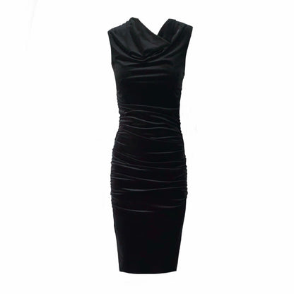 Veronica Ruched Body-con Midi Dress In Black Velour