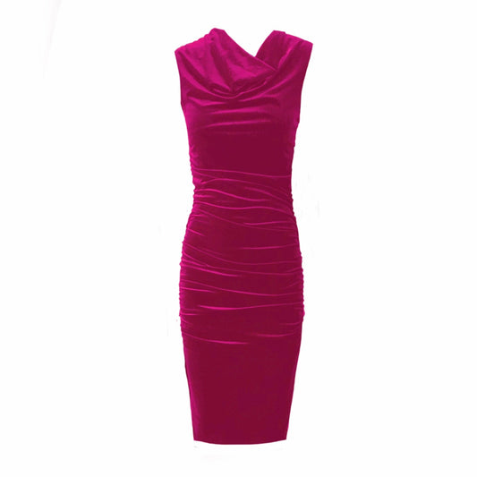 Veronica Ruched Body-Con Midi Dress In Pink Velour