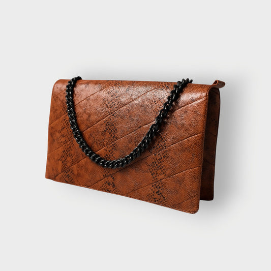 Vegan Leather Animal Print Laptop Clutch Bag - Unisex Black and Brown Quilted - Cleopatra