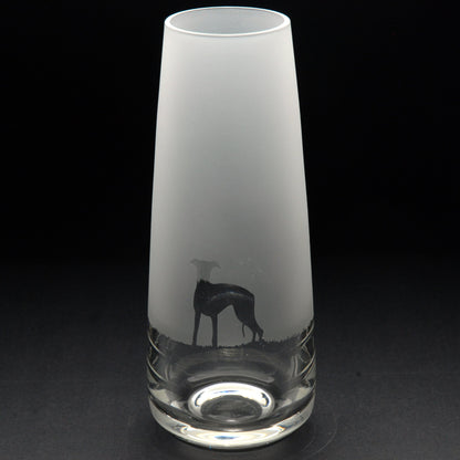 Whippet Dog Glass Bud Vase - Hand Etched/Engraved Gift