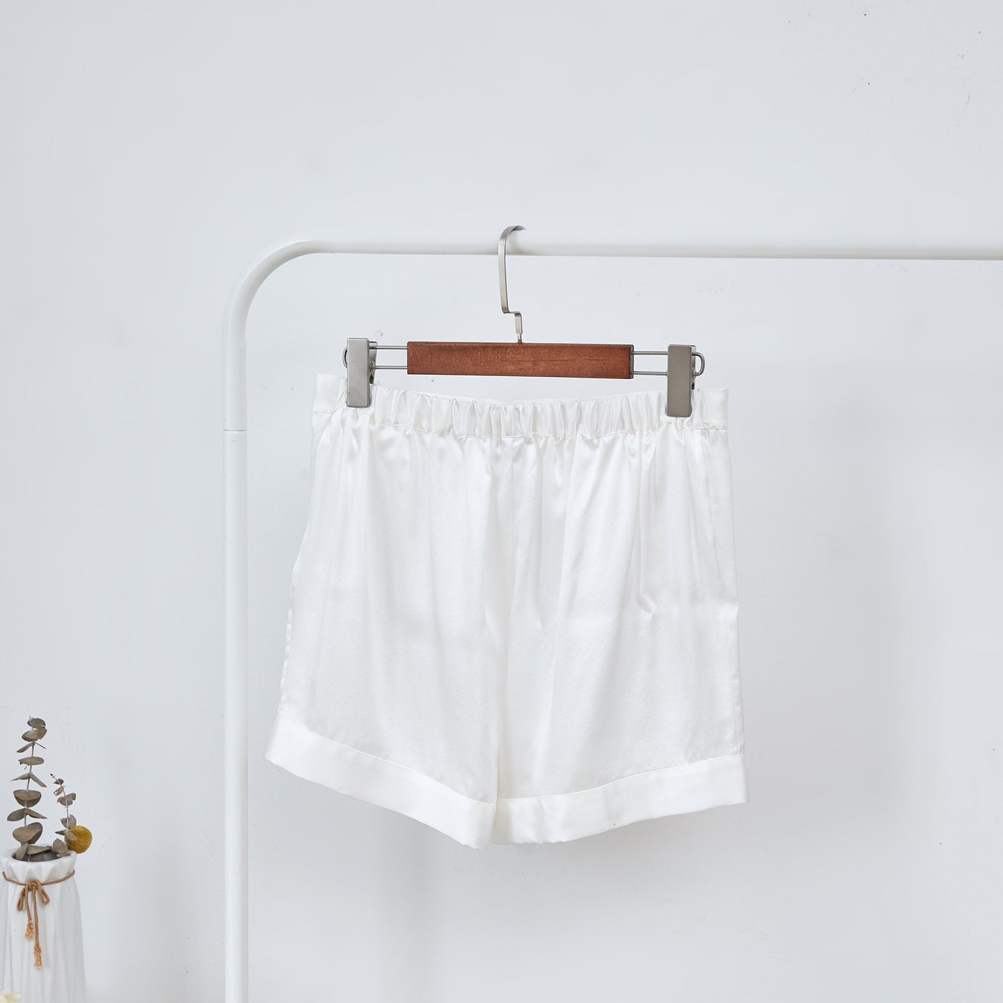 Pearl White Pure Mulberry Silk Shorts | High-Waisted | 19 Momme | Soar Collection