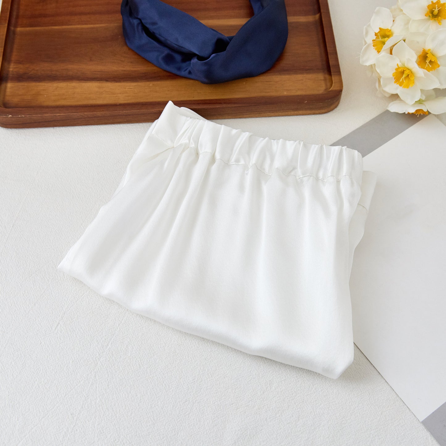 Pearl White Pure Mulberry Silk Shorts | High-Waisted | 19 Momme | Soar Collection