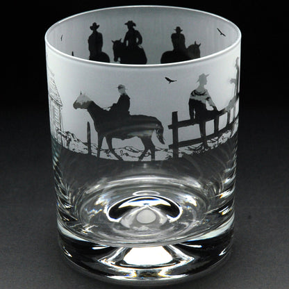 Wild West Whiskey Tumbler Glass - Hand Etched/Engraved Gift