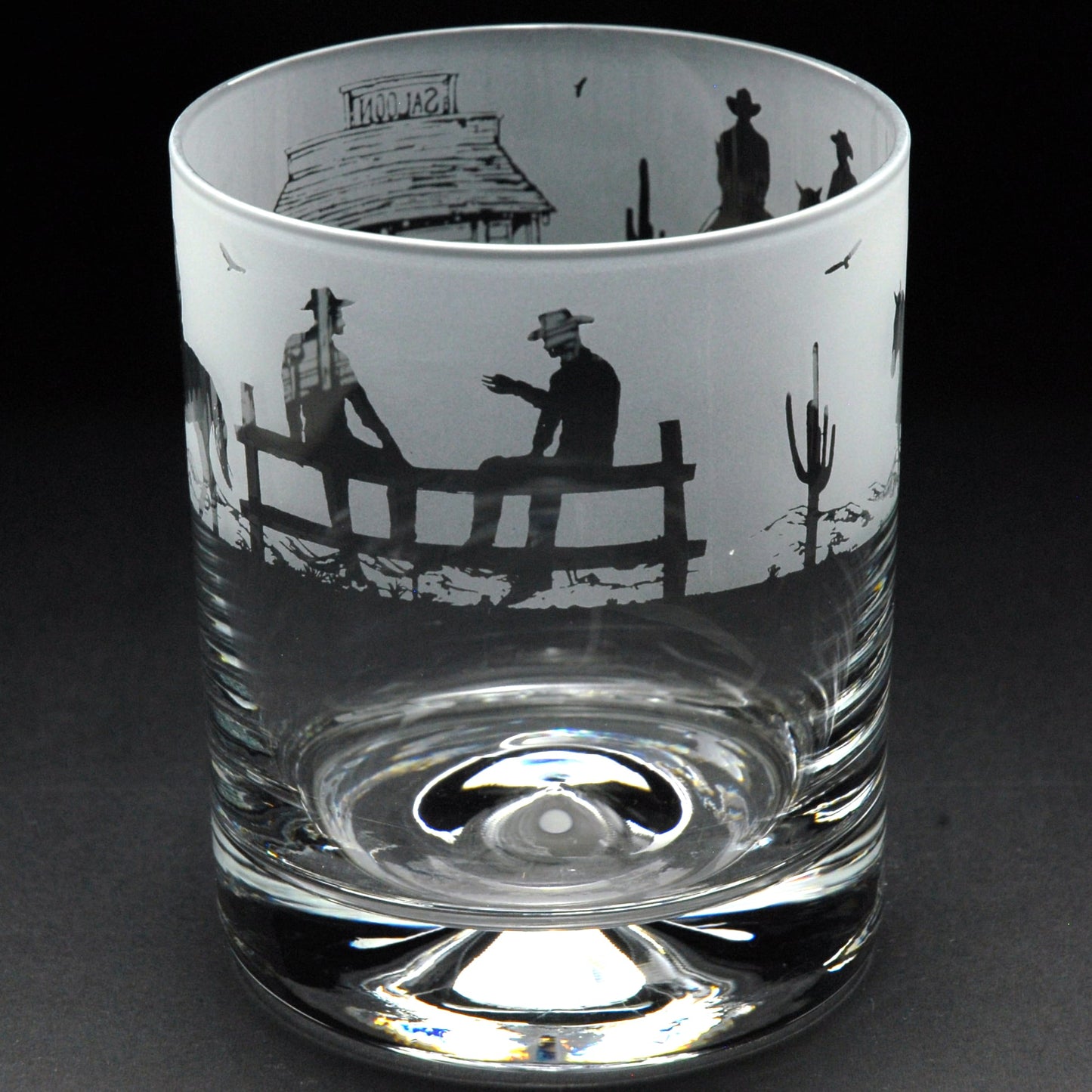 Wild West Whiskey Tumbler Glass - Hand Etched/Engraved Gift