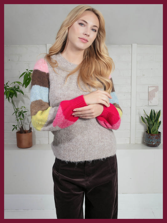 Morgan Supersoft Striped Cuff Jumper in Mink