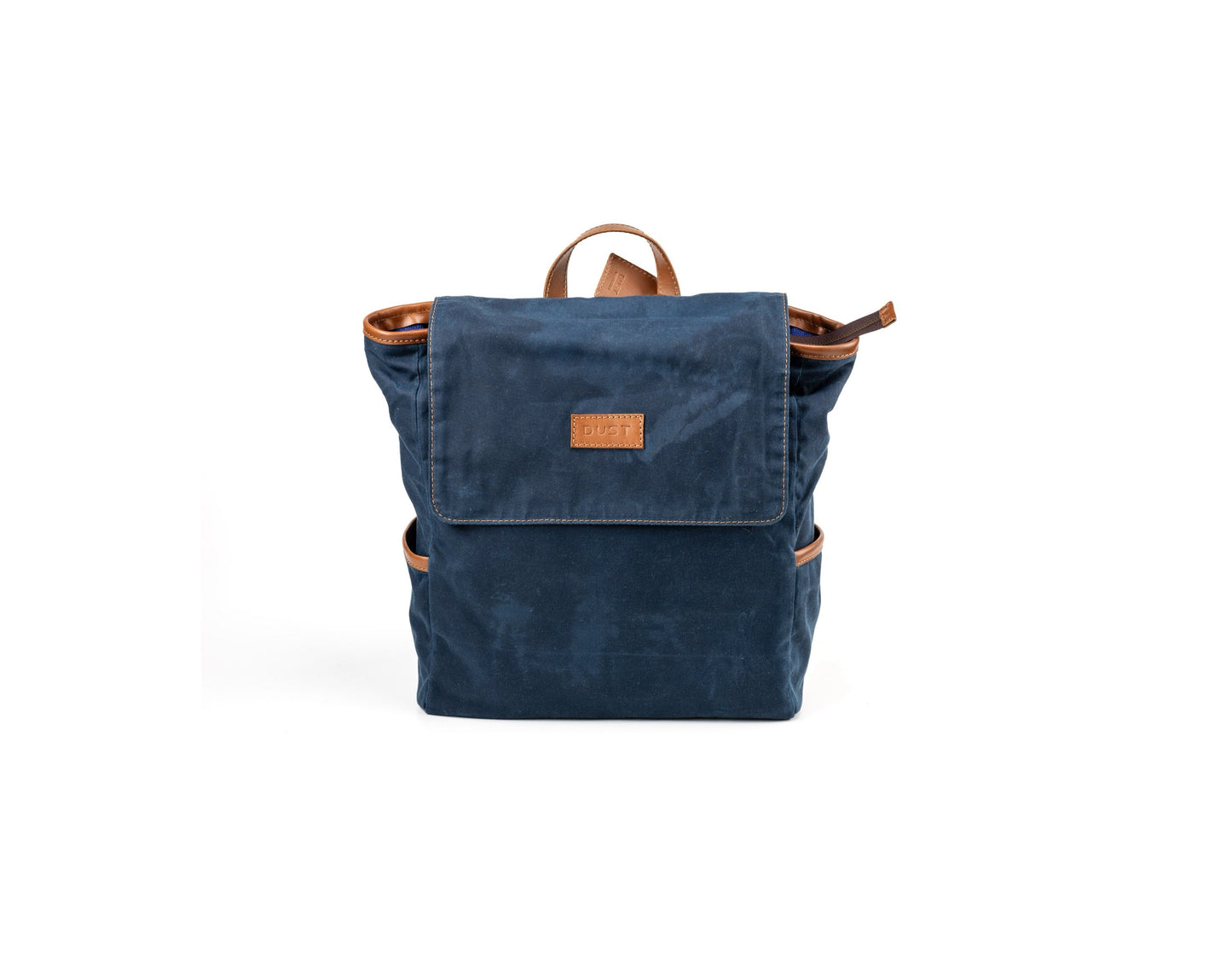 Leather Backpack In Waxed Cotton Made in USA Blue