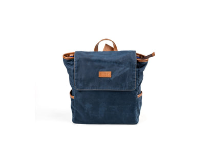 Leather Backpack In Waxed Cotton Made in USA Blue