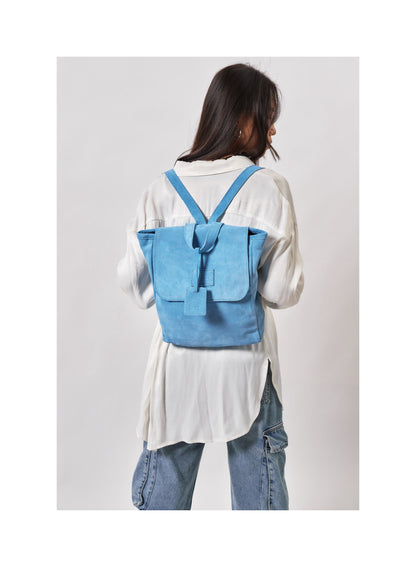 Leather Backpack Light Blue Upper West Side Collection