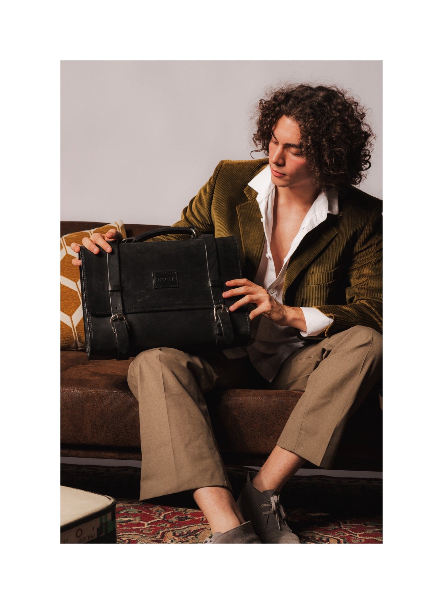 Leather Briefcase in Cuoio Black Mod 119