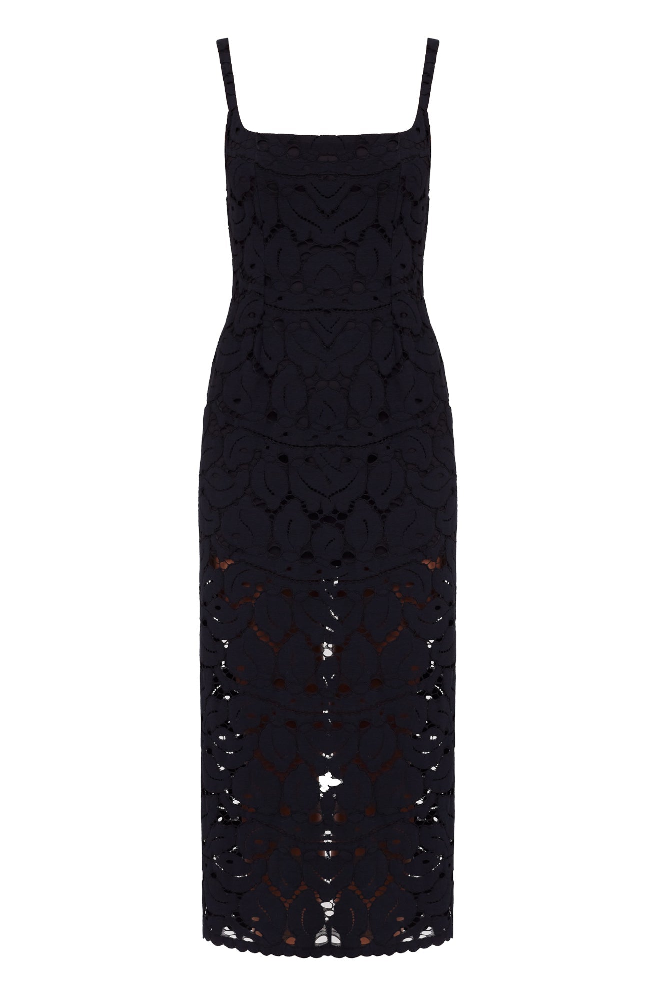 OTILIA Black Lace The Square Scoop Neckline Midi Dress