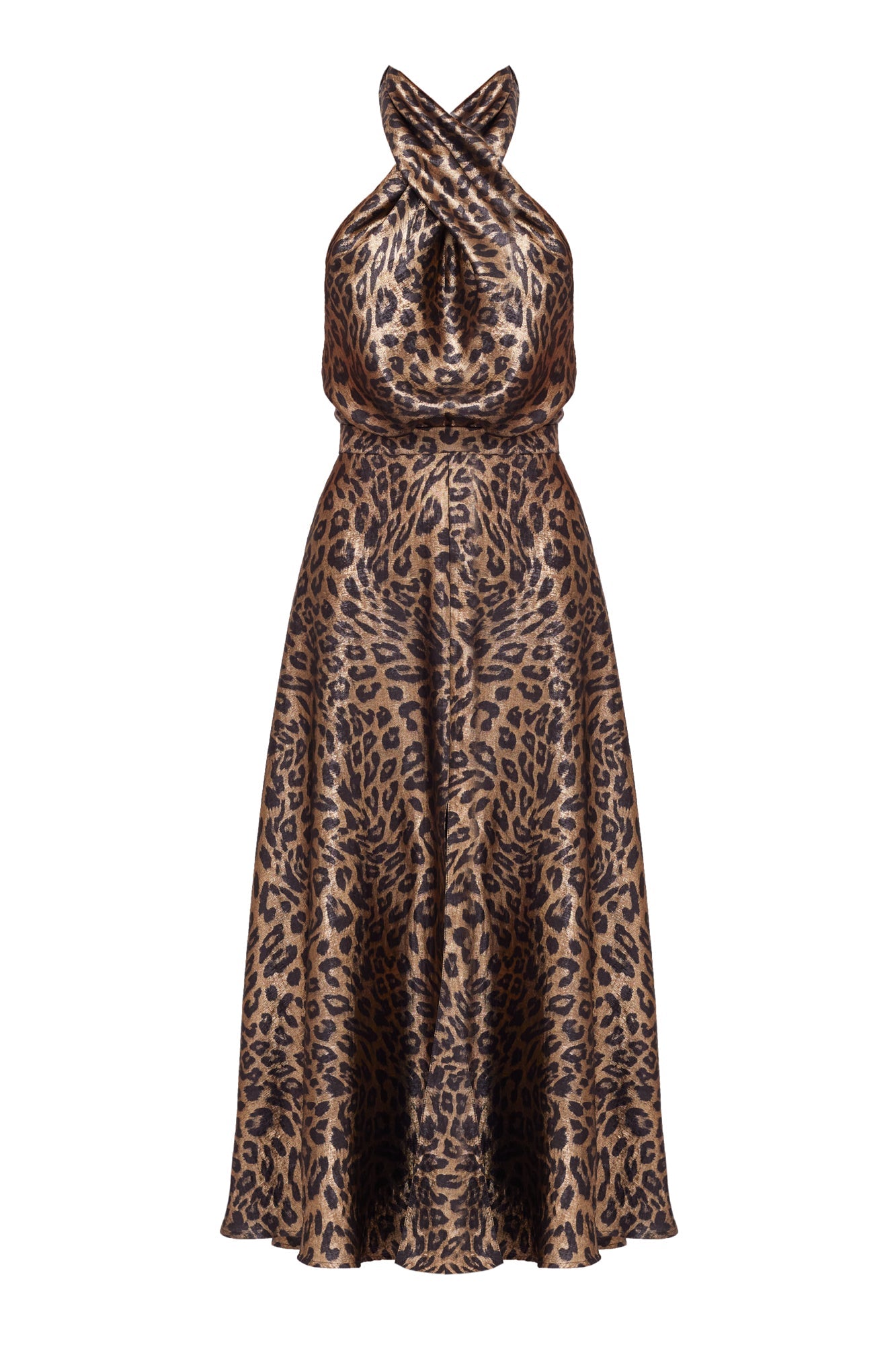 HEIDI Black Bronze Leopard Print Midi Dress