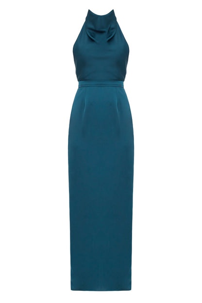 CASANDRA Blue Maxi Evening Dress With Cowl Neck