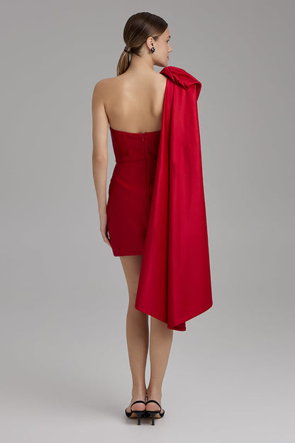 JOY DRESS + ROSE CAPE BOW | strapless mini in red