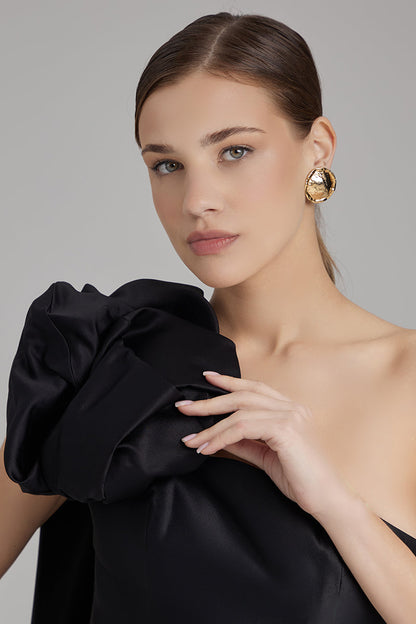 KIRA DRESS + ROSE CAPE BOW | strapless pencil midi in black