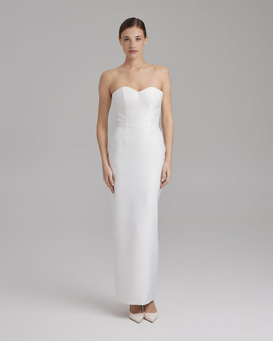 CALLA DRESS | strapless cone maxi in white