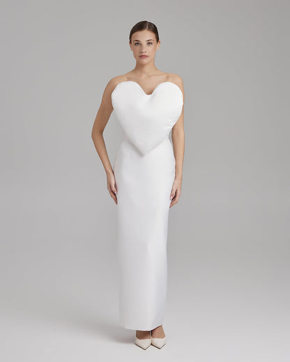 GIGI DRESS + HEART | strapless cone maxi in white