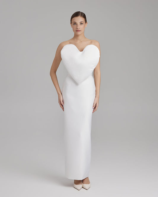 GIGI DRESS + HEART | strapless cone maxi in white