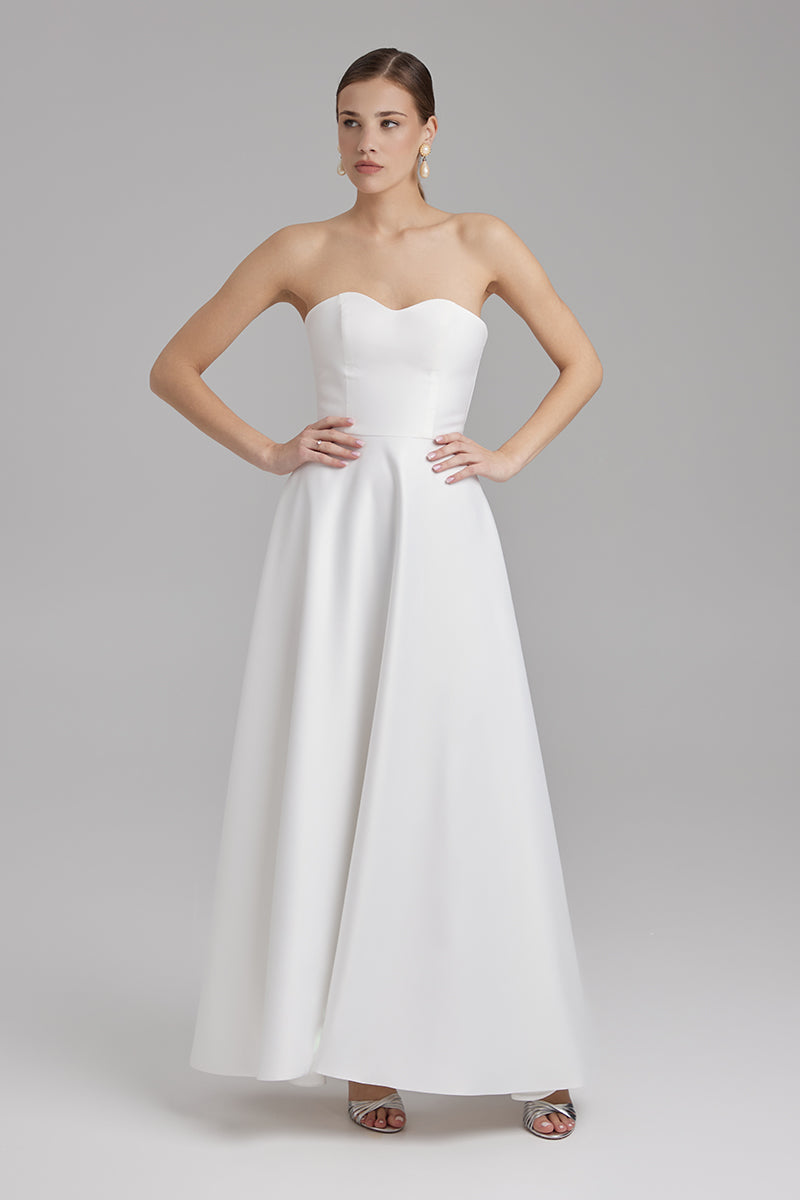 SALVIA DRESS | Strapless A line maxi dress in white