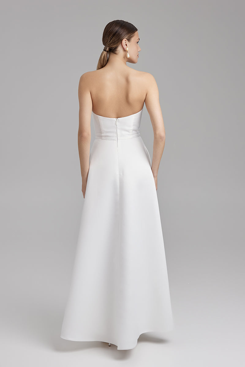 SALVIA DRESS | Strapless A line maxi dress in white