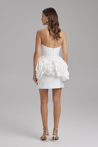 JUNO DRESS + ROSE WAIST SASH | strapless mini in white