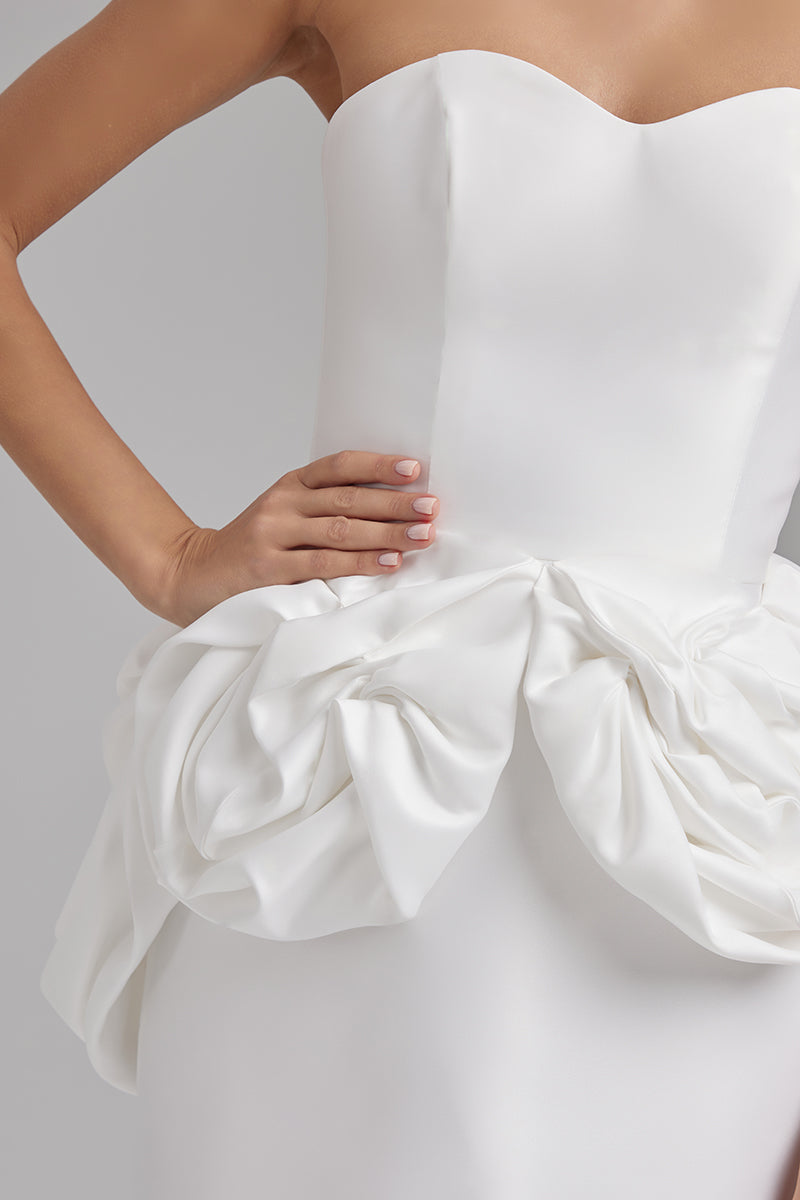 JUNO DRESS + ROSE WAIST SASH | strapless mini in white