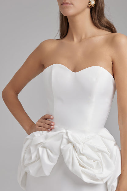 JUNO DRESS + ROSE WAIST SASH | strapless mini in white