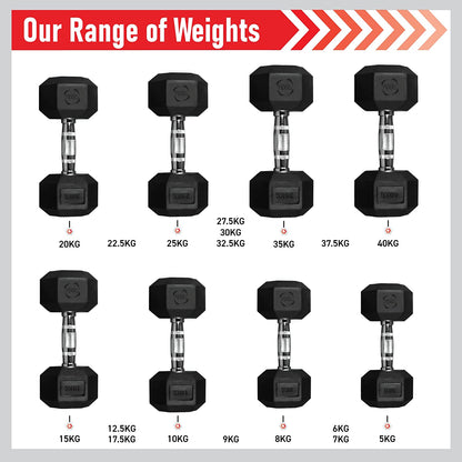 Body Revolution Hex Dumbbells 1 kg - 40 kg Pairs