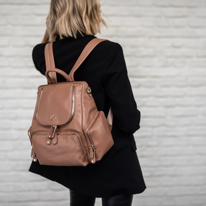 Amber Midi Latte Rose Leather Backpack