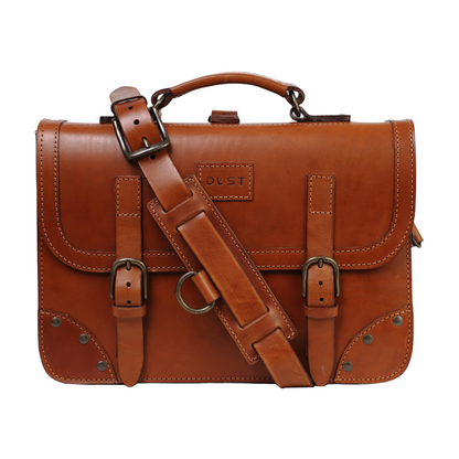 Leather Briefcase in Cuoio Brown