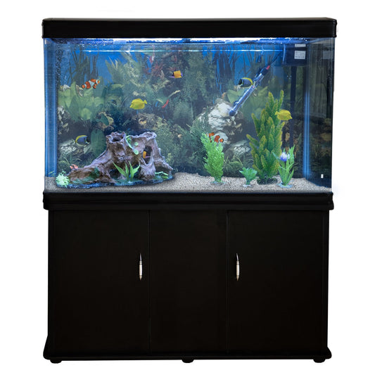 Aquarium Fish Tank & Cabinet with Complete Starter Kit - Black Tank & White Gravel