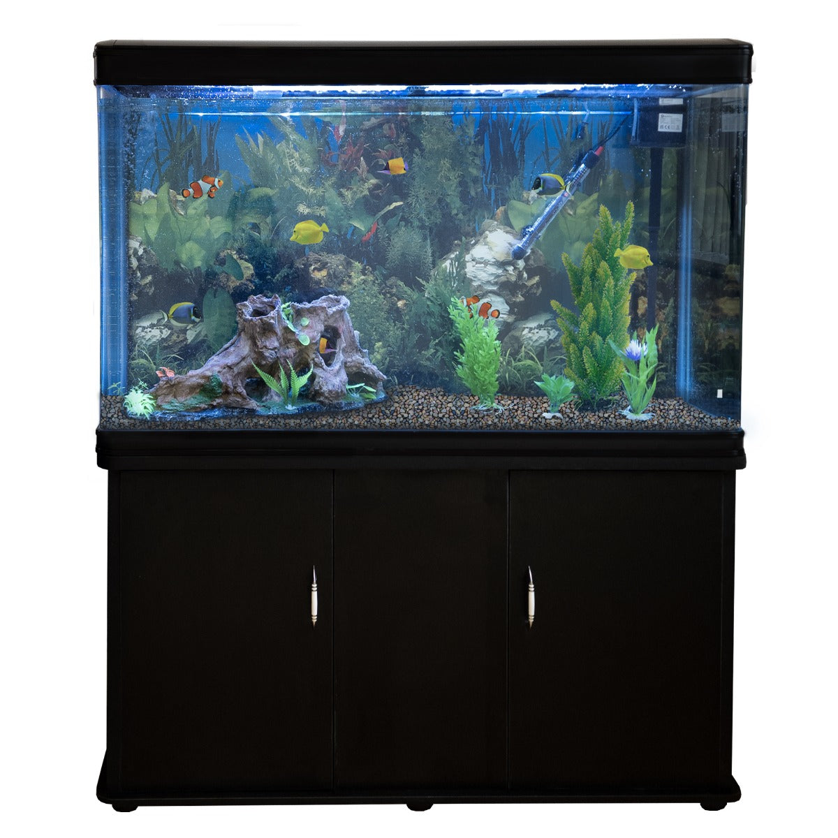 Aquarium Fish Tank & Cabinet with Complete Starter Kit - Black Tank & Natural Gravel