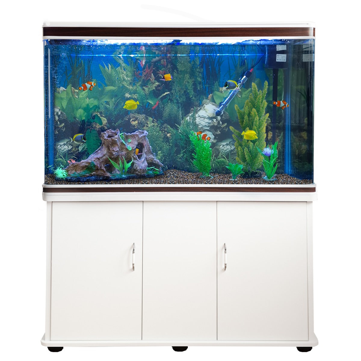 Aquarium Fish Tank and Cabinet with Complete Starter Kit - White Tank with Natural Gravel