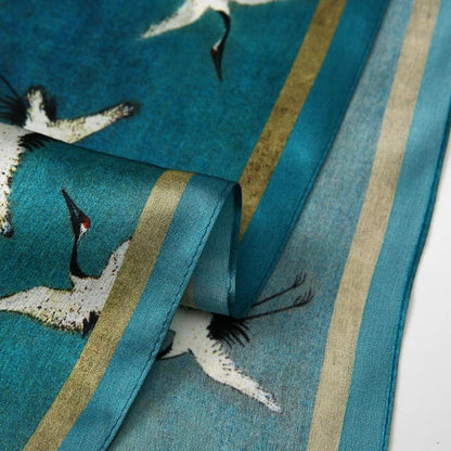 Auspicious Cranes by Zhao Ji: Mulberry Silk Long Scarf / Small Square Scarf / Ink and Colour Painting