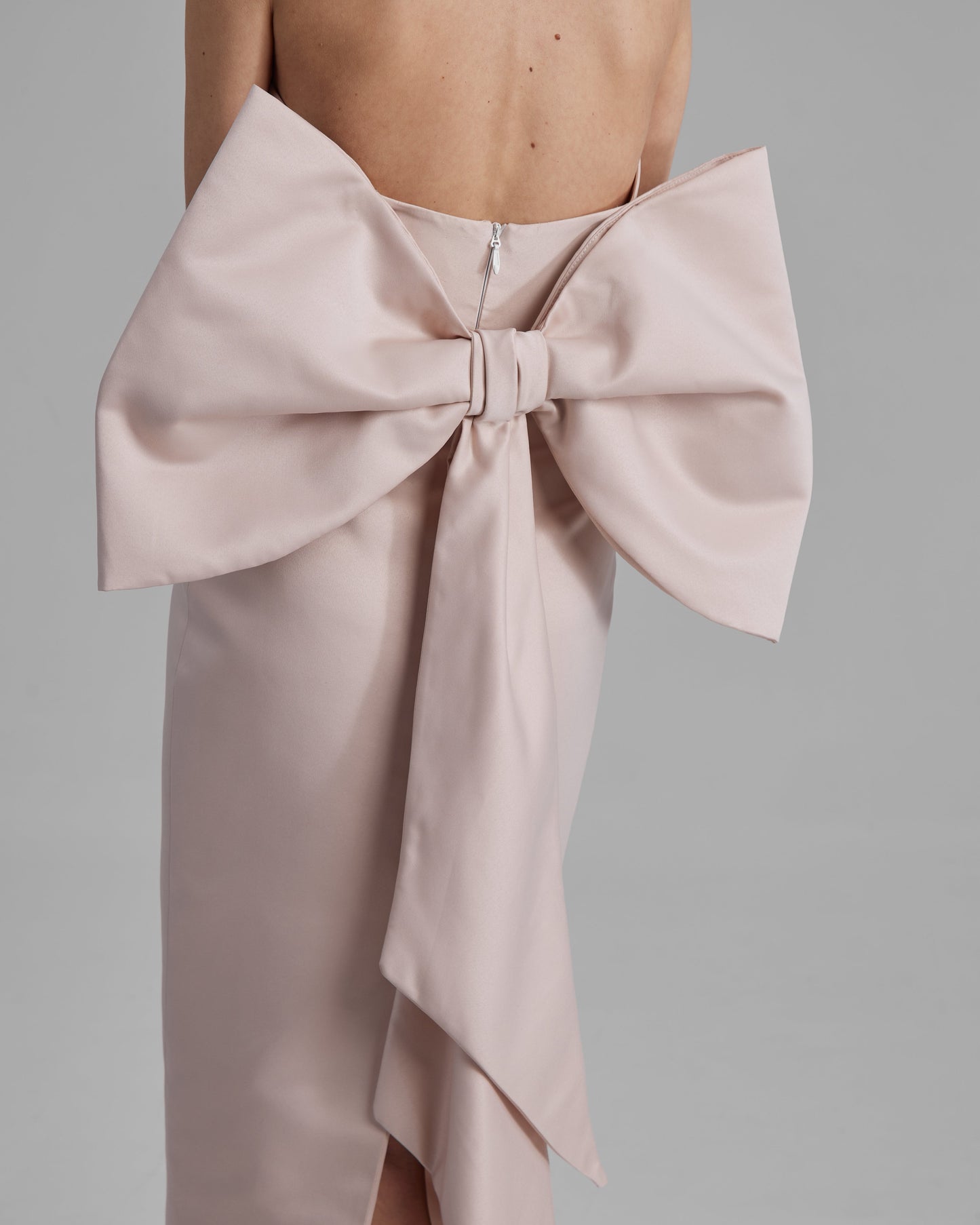 KIRA DRESS + BIG BOW | strapless pencil midi in apricot pink