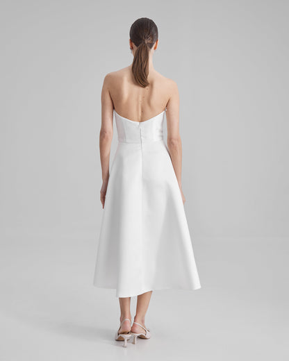 MIA DRESS | strapless midi in white