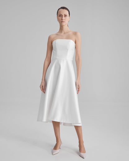 MIA DRESS | strapless midi in white