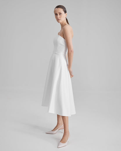 MIA DRESS | strapless midi in white