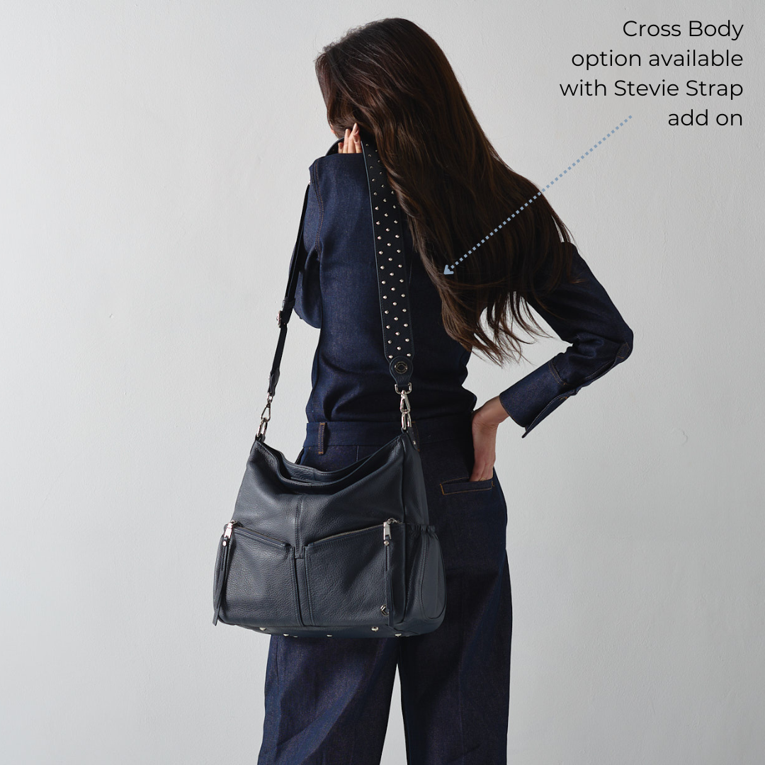 Lennox Navy Leather Handbag . Crossover Leather Bag That turns into a Leather Backpack 