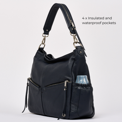 Lennox Navy Leather Handbag . Crossover Leather Bag That turns into a Leather Backpack 