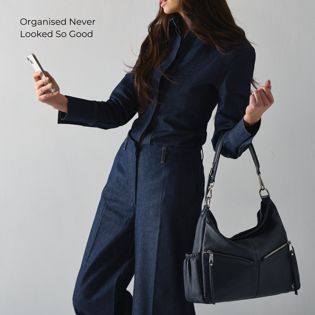 Lennox Navy Leather Handbag . Crossover Leather Bag That turns into a Leather Backpack 